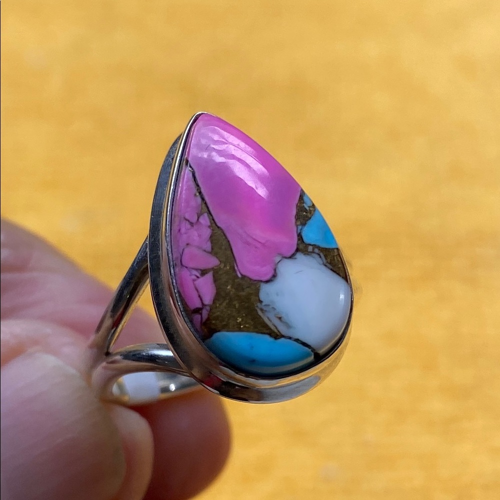 Cotton Candy Dahlia Turquoise Size 9.5 in Solid Sterling Silver 925